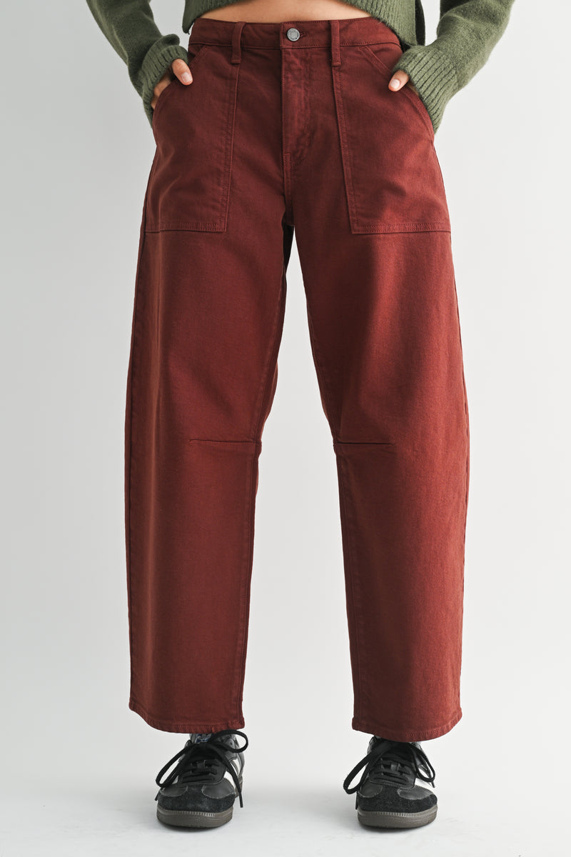 VERY J Washed Chambray Barrel Denim Pants