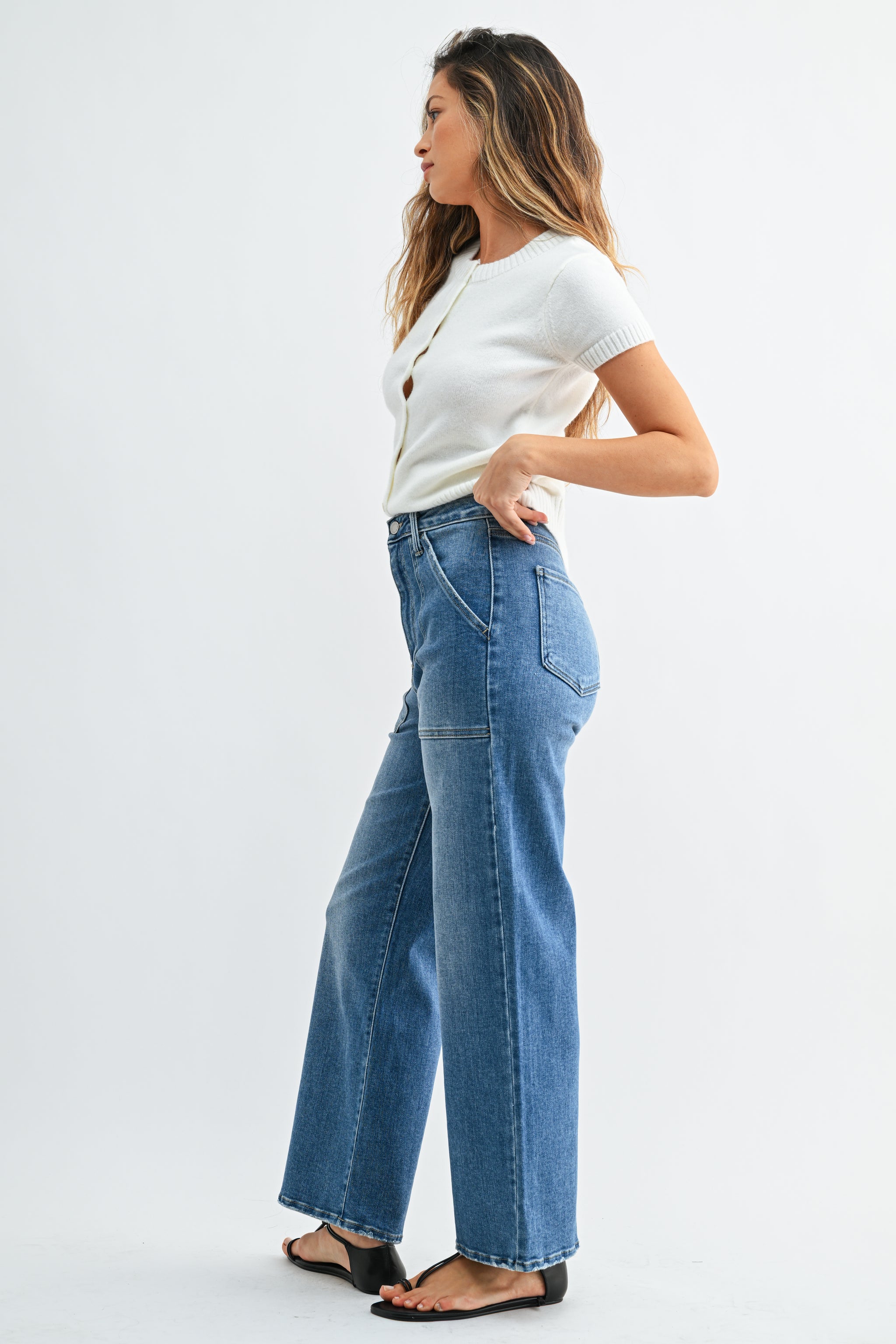 Just Black Denim Cargo Wide Leg Pant- Light Denim 31 Pants