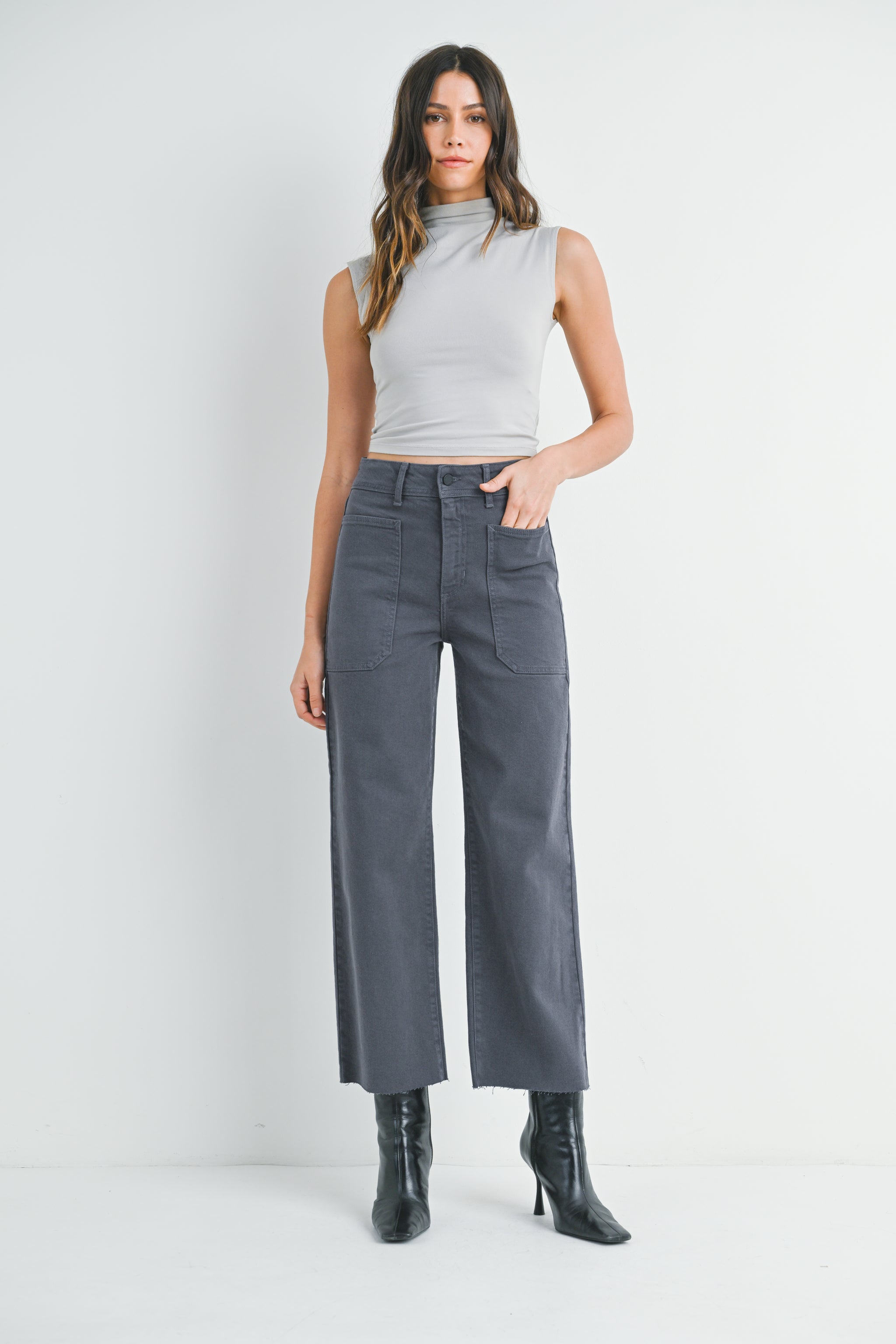 【Anyone more】Serrick Black Blue Denim Wide Pants The Nautical Wide Leg – Just Black Denim