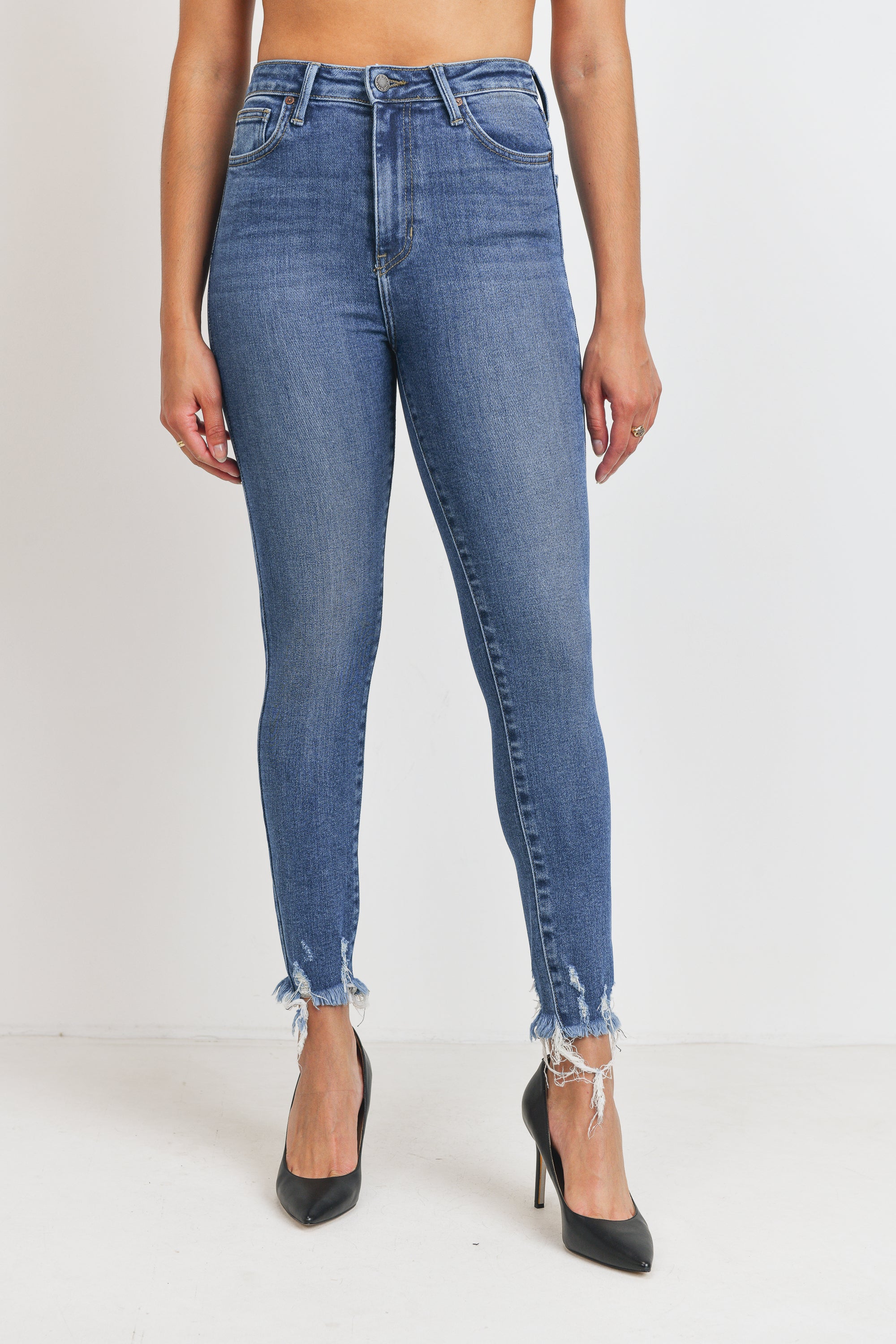 Hi-Rise Distressed Fray Skinny - Final Sale – Just Black Denim