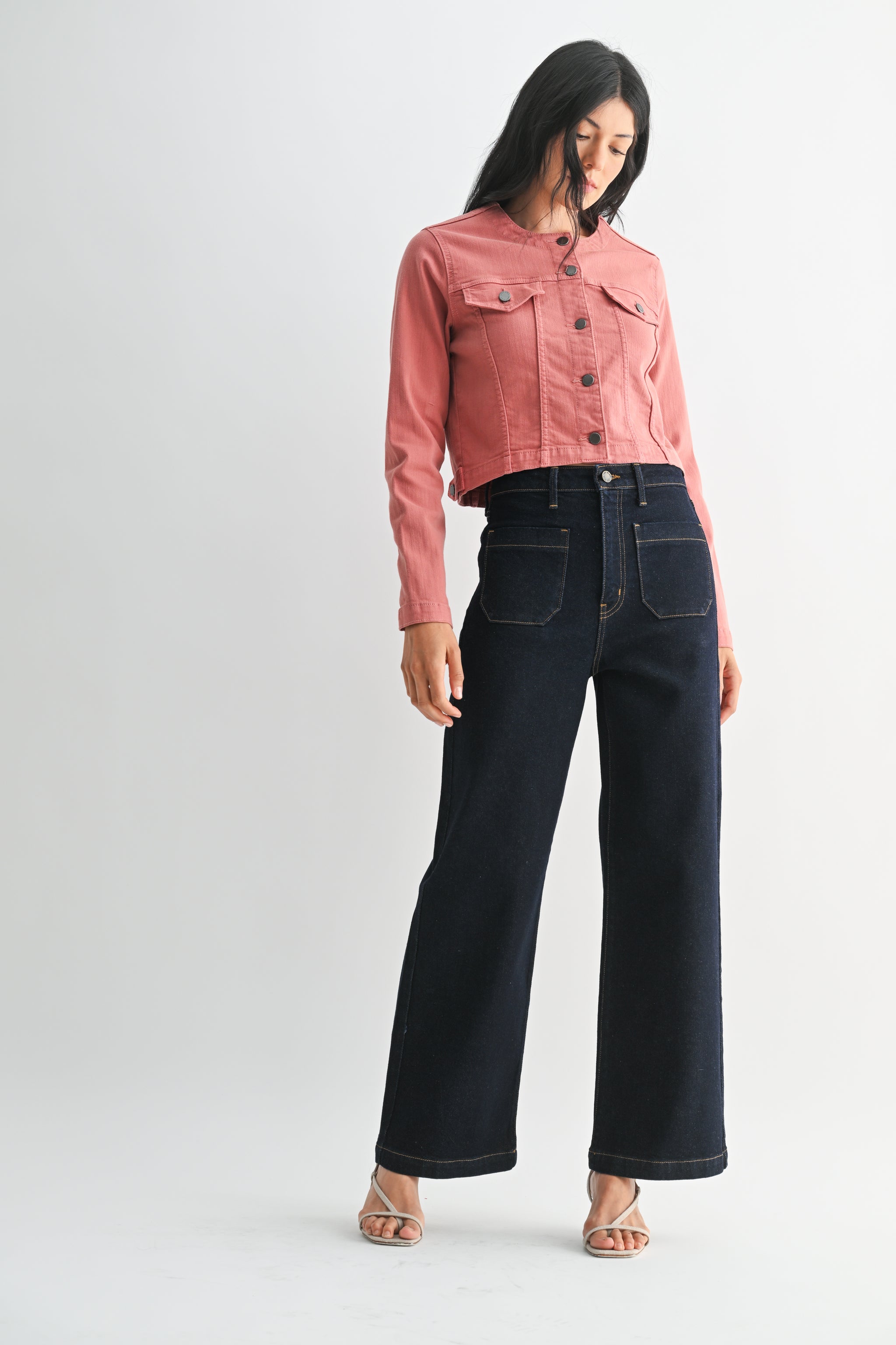 【BOK PLACE】Life wide denim pants Wide Leg Jeans for Women Fold Hem Palazzo Baggy Jeans with