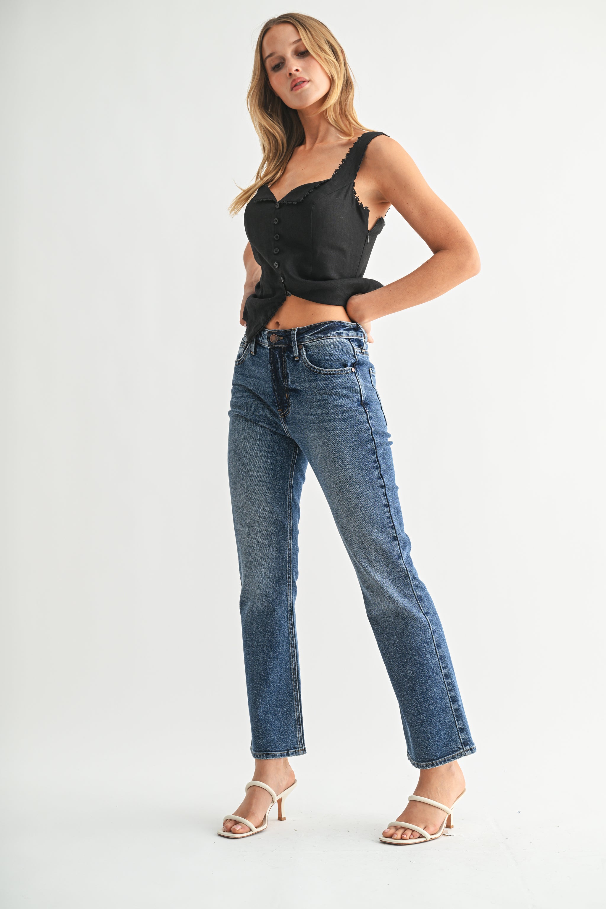 The Slim Cropped Bootcut – Just Black Denim - Main Image