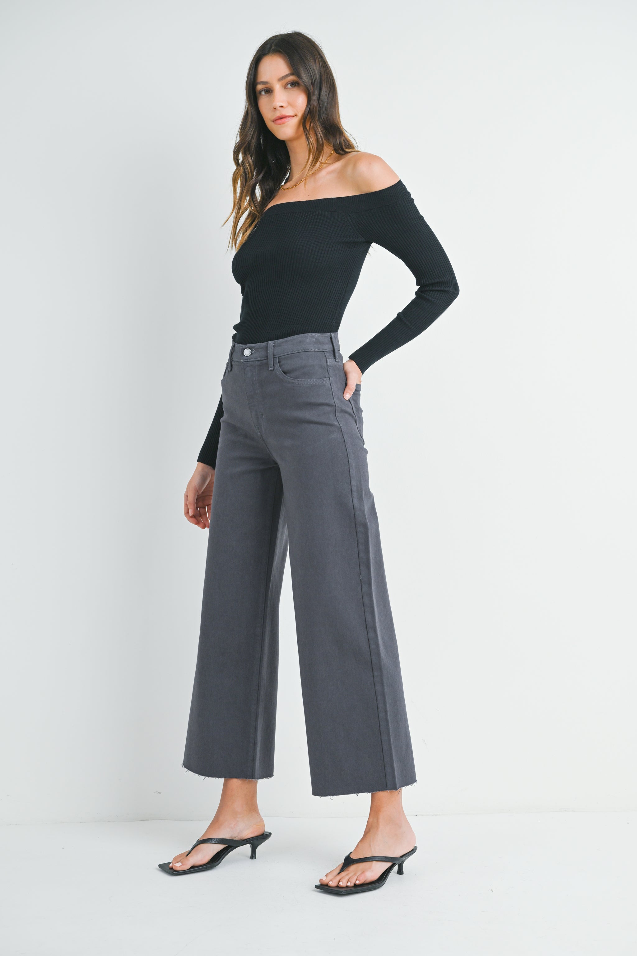 【SCENERITY】Brush Black Wide Jeans HIDDEN Tracey Cropped Wide Leg Jean - Women's Jeans in Black