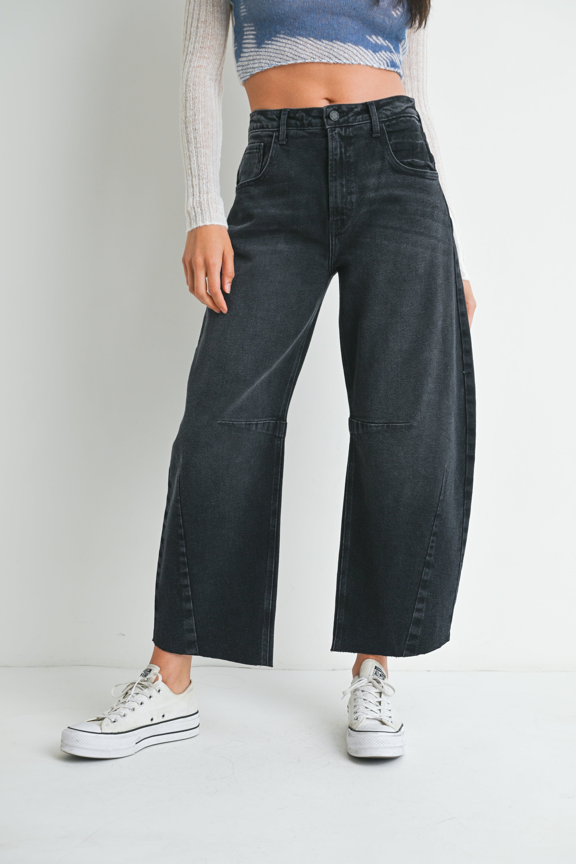 The Seamed Barrel Jean – Just Black Denim - Main Image