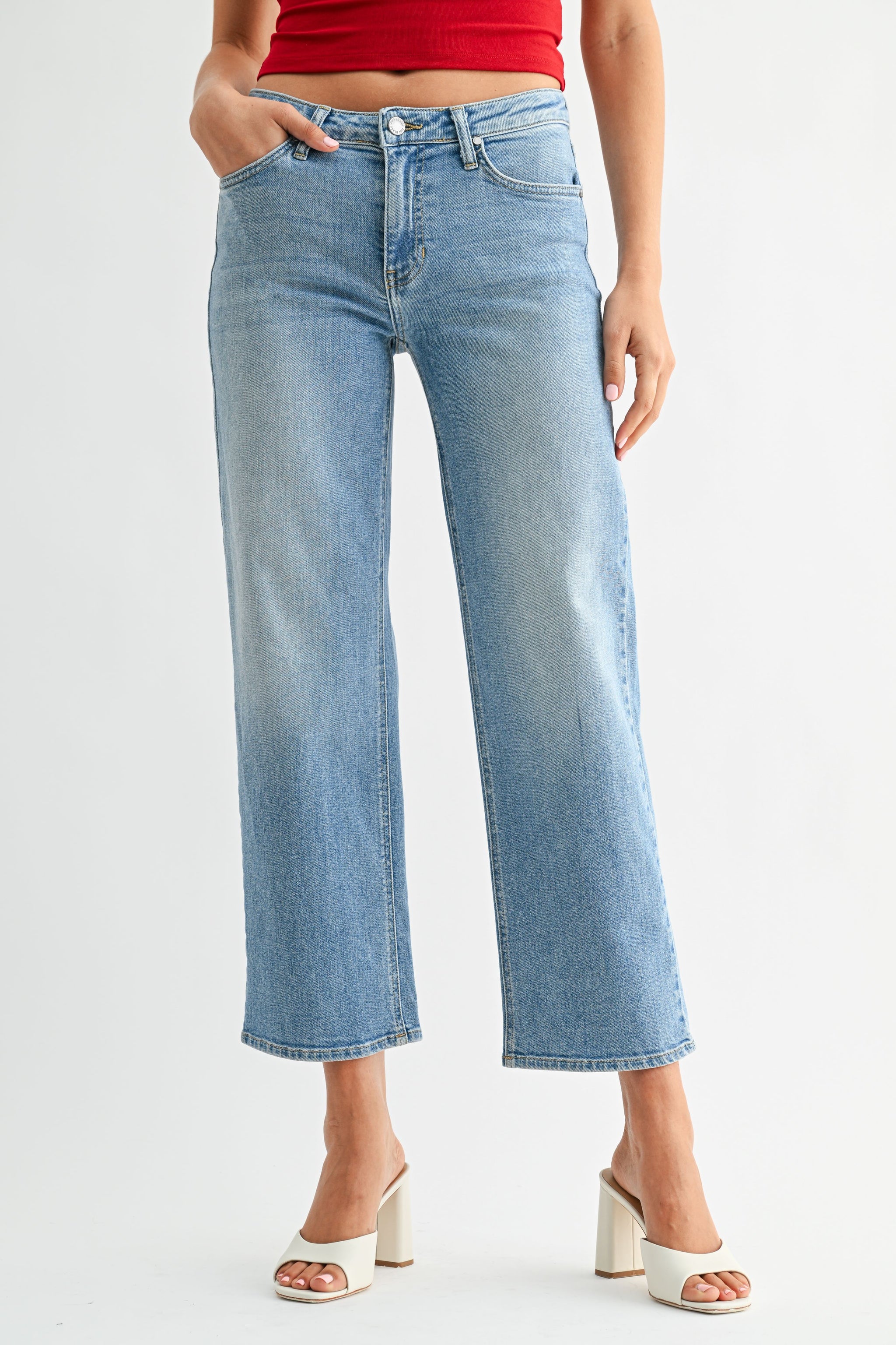 The Refined Mid Rise Slim Wide Leg – Just Black Denim