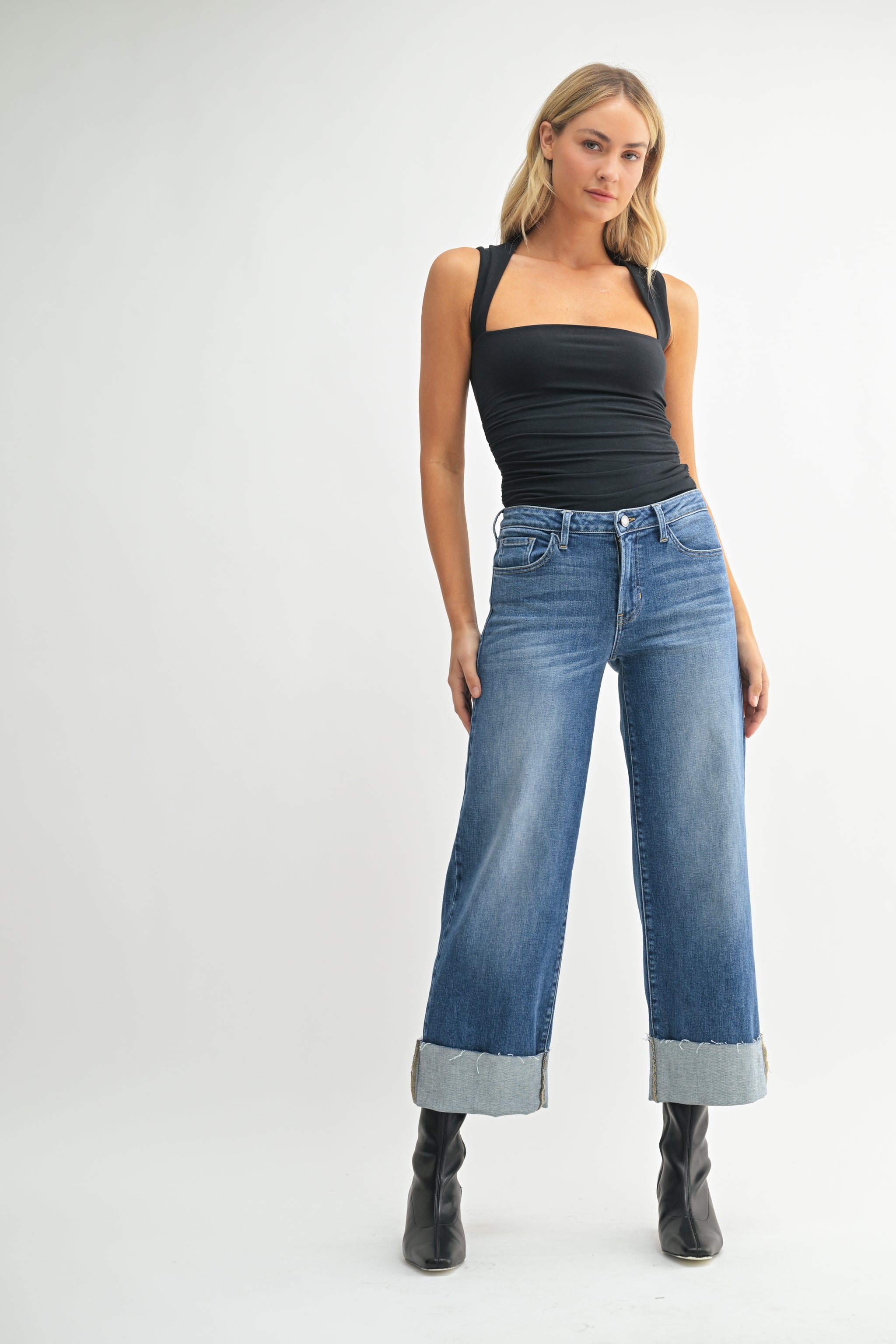 The Scissor Cuffed Slim Wide Leg – Just Black Denim