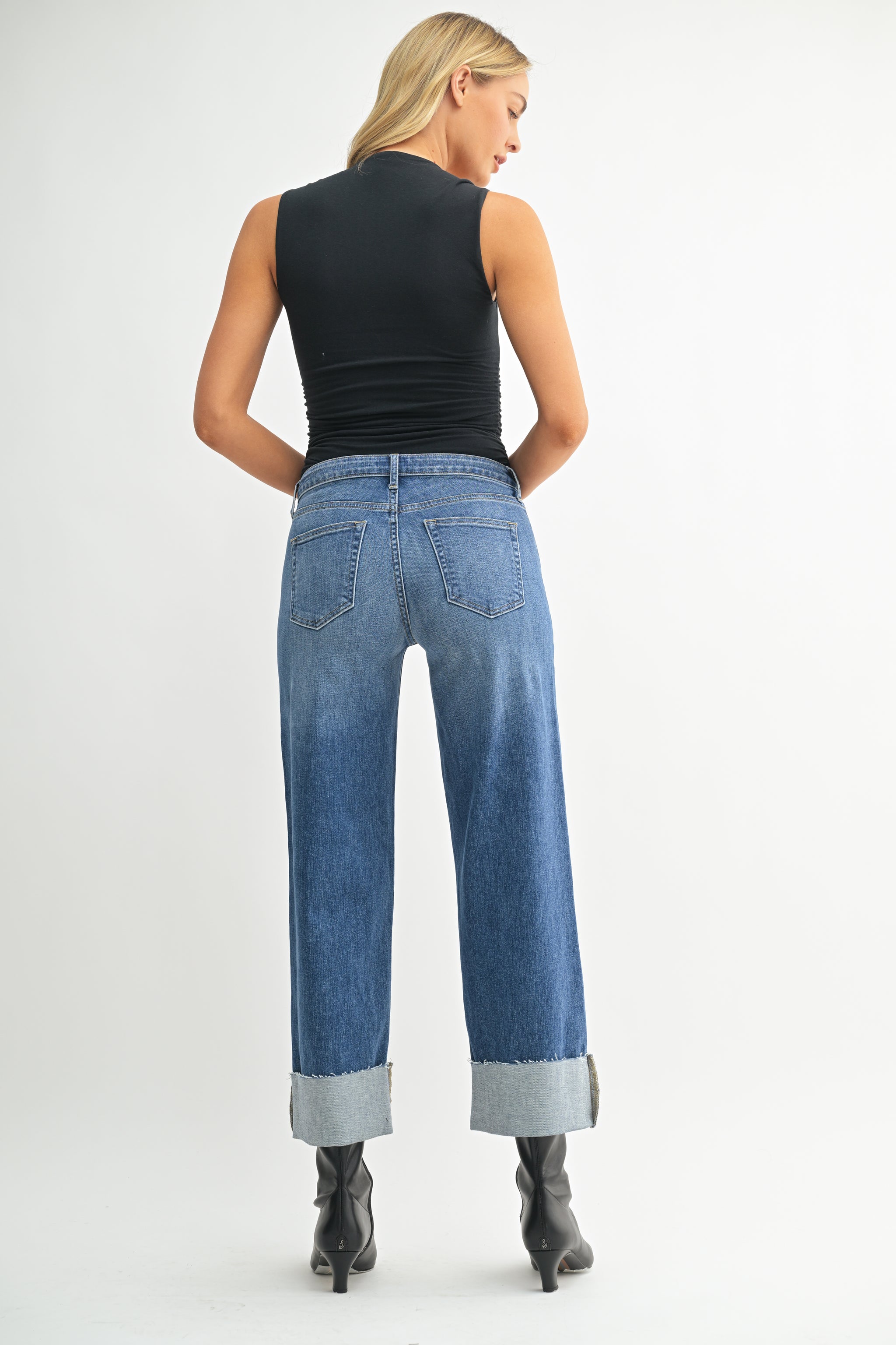 The Scissor Cuffed Slim Wide Leg – Just Black Denim