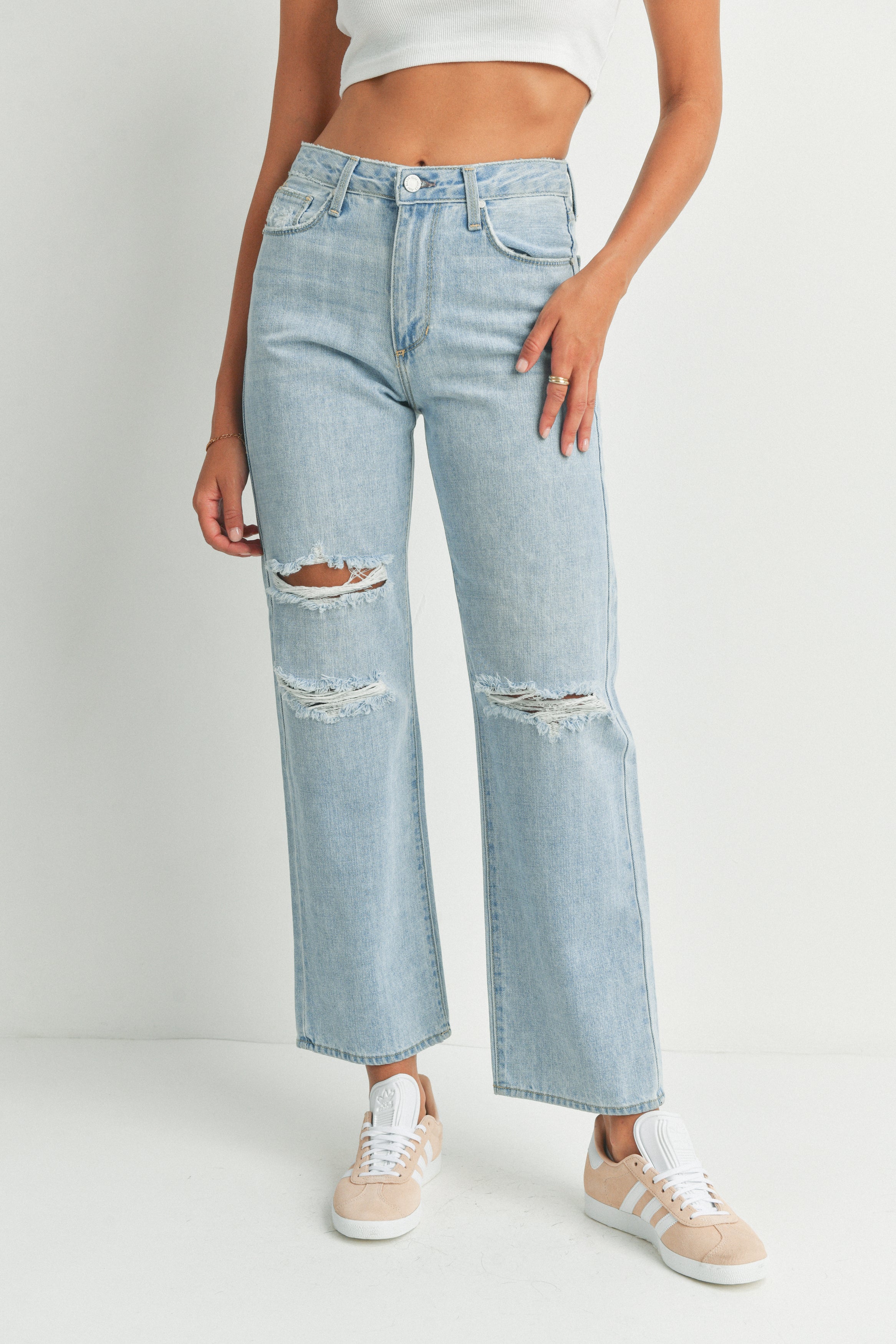 The Distressed Long Straight - Final Sale – Just Black Denim