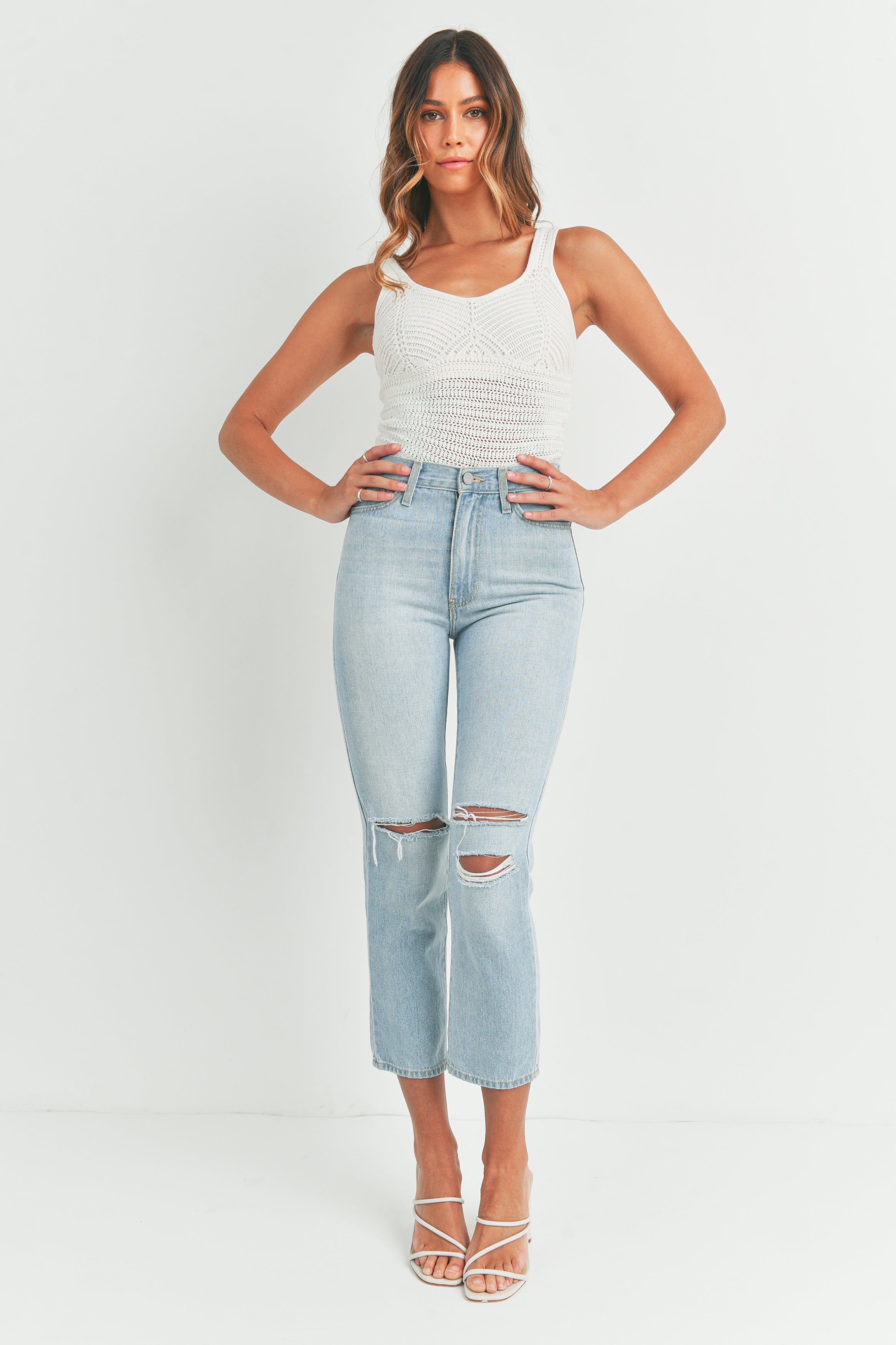 Hi Rise Mom Jean With Knee Tears - Final Sale – Just Black Denim